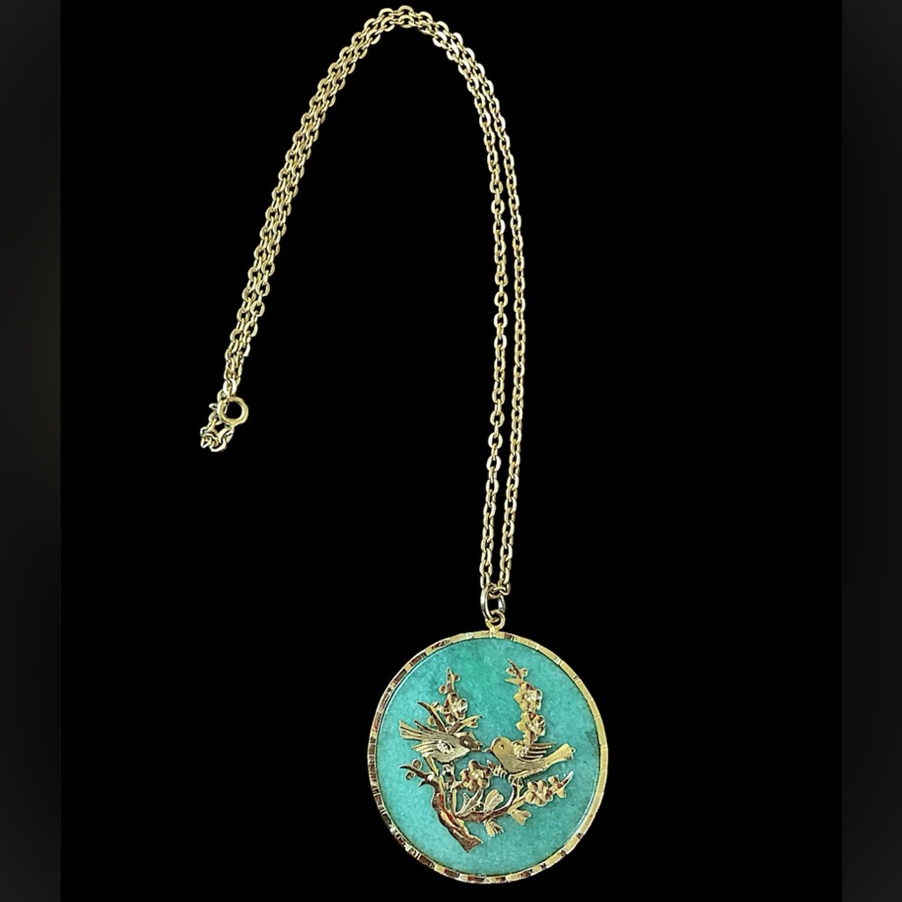 Large Chinese Jade Double Sided Reversible Pendant Necklace